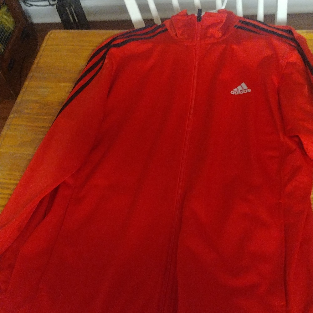 Red and black Adidas men's light weight jacket
